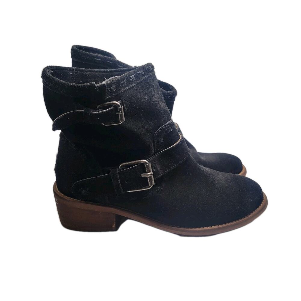 Musse & Cloud Women's Double Buckle Strap Suede Black Ankle Boots Size 9